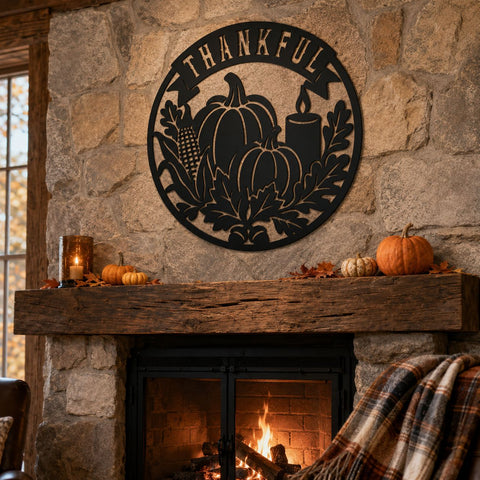 Thankful Fall Sign Laser SVG | Pumpkin Metal Art DXF | Autumn Door Hanger Svg | Thanksgiving CNC File | Farmhouse Fall Decor SVG HappyDesignStudio 