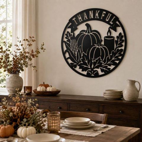 Thankful Fall Sign Laser SVG | Pumpkin Metal Art DXF | Autumn Door Hanger Svg | Thanksgiving CNC File | Farmhouse Fall Decor SVG HappyDesignStudio 