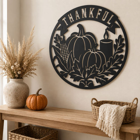 Thankful Fall Sign Laser SVG | Pumpkin Metal Art DXF | Autumn Door Hanger Svg | Thanksgiving CNC File | Farmhouse Fall Decor SVG HappyDesignStudio 
