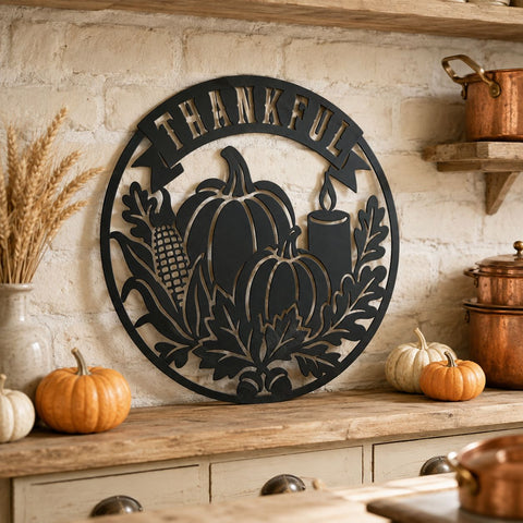 Thankful Fall Sign Laser SVG | Pumpkin Metal Art DXF | Autumn Door Hanger Svg | Thanksgiving CNC File | Farmhouse Fall Decor SVG HappyDesignStudio 