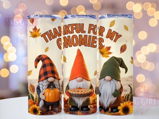 Thankful For My Gnomies Tumbler, Thanksgiving Gnome Wrap, 20oz Sublimation Design, Autumn Harvest Tumbler, Cute Gnome Drinkware, Rustic Fall Wrap, Seasonal Gratitude Design Sublimation SvggirlplusArt 