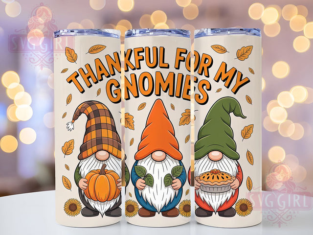 Thankful For My Gnomies Tumbler, Thanksgiving Gnome Wrap, 20oz Sublimation Design, Autumn Harvest Tumbler, Cute Gnome Drinkware, Rustic Fall Wrap, Seasonal Gratitude Design Sublimation SvggirlplusArt 