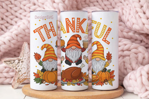 Thankful Gnomes 20oz Tumbler Wrap Sublimation DesignSVG 