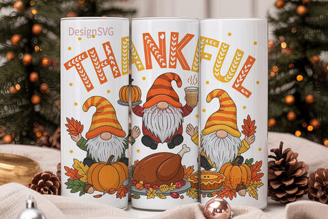 Thankful Gnomes 20oz Tumbler Wrap Sublimation DesignSVG 