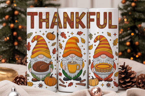 Thankful Gnomes 20oz Tumbler Wrap Sublimation DesignSVG 