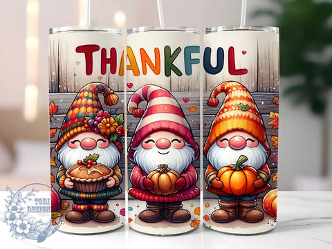 Thankful Gnomes Tumbler, Thanksgiving Decor, Gnome Sublimation, Fall Tumbler Design, Cute Gnomes, Holiday Drinkware, Personalized Tumbler, Autumn Gnome Gift Sublimation ToriDesigns 