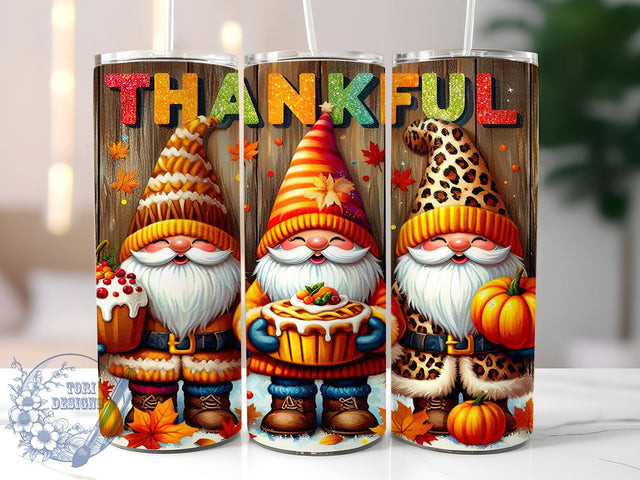 Thankful Gnomes Tumbler, Thanksgiving Decor, Gnome Sublimation, Fall Tumbler Design, Cute Gnomes, Holiday Drinkware, Personalized Tumbler, Autumn Gnome Gift Sublimation ToriDesigns 