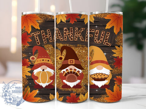 Thankful Gnomes Tumbler, Thanksgiving Decor, Gnome Sublimation, Fall Tumbler Design, Cute Gnomes, Holiday Drinkware, Personalized Tumbler, Autumn Gnome Gift Sublimation ToriDesigns 