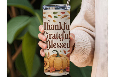 Thankful Grateful Blessed 20oz Tumbler Sublimation DesignSVG 