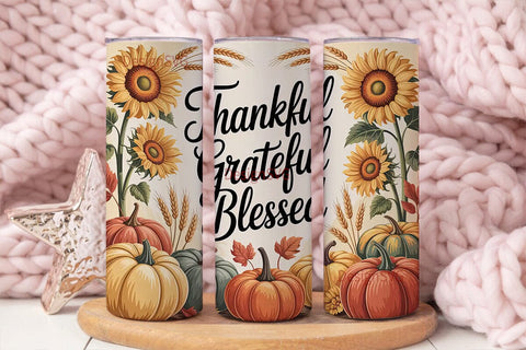 Thankful Grateful Blessed 20oz Tumbler Sublimation DesignSVG 
