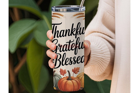 Thankful Grateful Blessed 20oz Tumbler Sublimation DesignSVG 