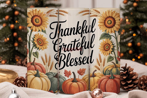 Thankful Grateful Blessed 20oz Tumbler Sublimation DesignSVG 