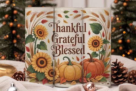 Thankful Grateful Blessed 20oz Tumbler Sublimation DesignSVG 