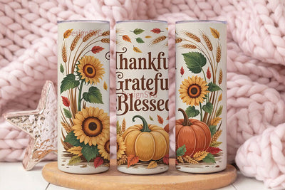 Thankful Grateful Blessed 20oz Tumbler Sublimation DesignSVG 