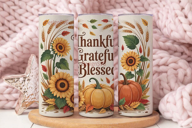 Thankful Grateful Blessed 20oz Tumbler Sublimation DesignSVG 