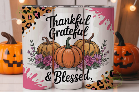 Thankful Grateful Blessed 20oz Tumbler Sublimation PixelChick 