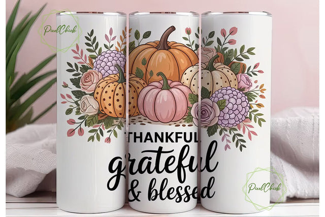 Thankful Grateful Blessed 20oz Tumbler Sublimation PixelChick 