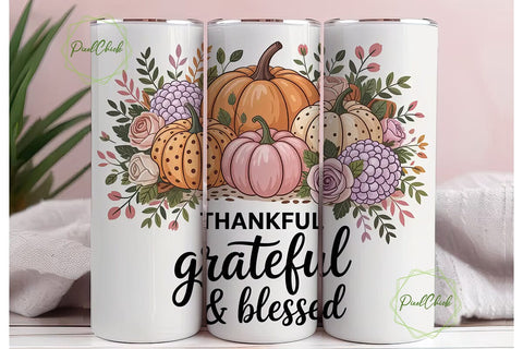 Thankful Grateful Blessed 20oz Tumbler Sublimation PixelChick 