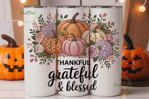Thankful Grateful Blessed 20oz Tumbler Sublimation PixelChick 