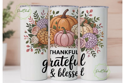 Thankful Grateful Blessed 20oz Tumbler Sublimation PixelChick 