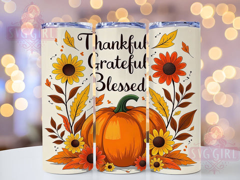 Thankful Grateful Blessed 20oz Tumbler Wrap Sublimation Design, Straight Tapered Tumbler Wrap, Fall Christian Inspirational Tumbler Png, Instant Digital Download Sublimation SvggirlplusArt 