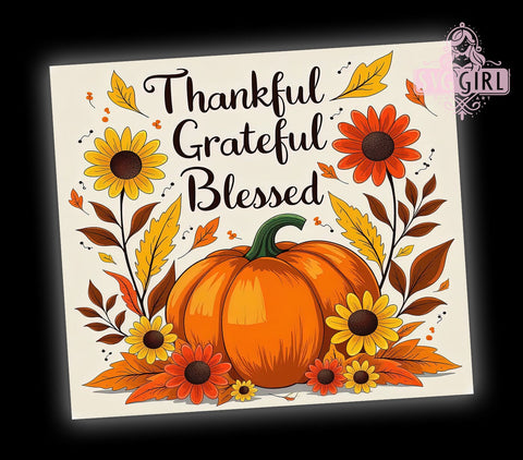 Thankful Grateful Blessed 20oz Tumbler Wrap Sublimation Design, Straight Tapered Tumbler Wrap, Fall Christian Inspirational Tumbler Png, Instant Digital Download Sublimation SvggirlplusArt 