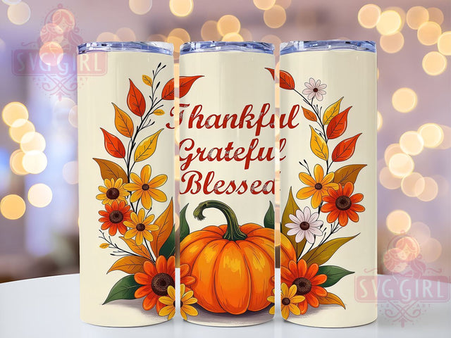 Thankful Grateful Blessed 20oz Tumbler Wrap Sublimation Design, Straight Tapered Tumbler Wrap, Fall Christian Inspirational Tumbler Png, Instant Digital Download Sublimation SvggirlplusArt 