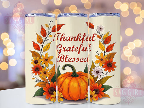 Thankful Grateful Blessed 20oz Tumbler Wrap Sublimation Design, Straight Tapered Tumbler Wrap, Fall Christian Inspirational Tumbler Png, Instant Digital Download Sublimation SvggirlplusArt 