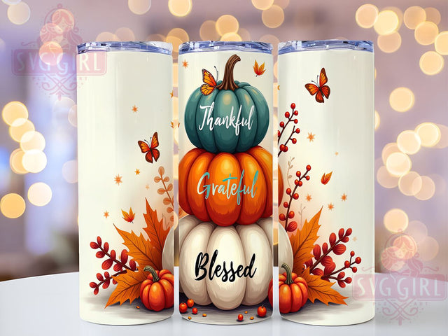 Thankful Grateful Blessed 20oz Tumbler Wrap Sublimation Design, Straight Tapered Tumbler Wrap, Thanksgiving Tumbler Png, Instant Digital Download Sublimation SvggirlplusArt 