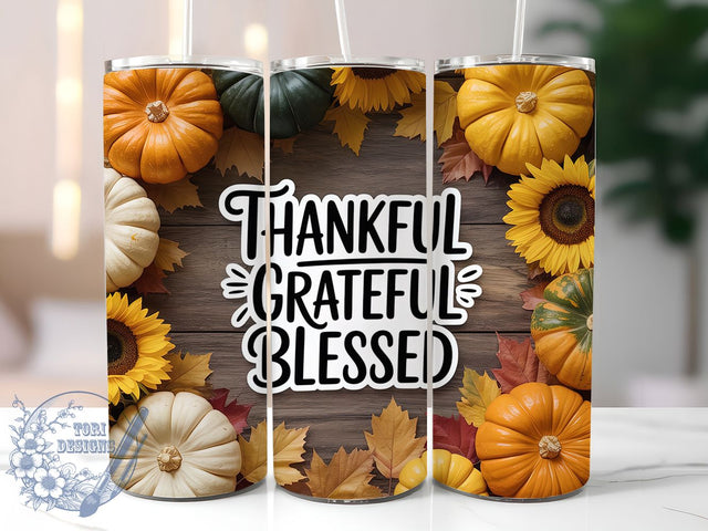 Thankful Grateful Blessed Fall Tumbler, Fall Sublimation Tumbler, Autumn Quote Drinkware, 20oz Skinny Tumbler Wrap, Seasonal Inspirational Wrap, Harvest Fall Tumbler Design, Pumpkin Spice Sublimation Wrap Sublimation ToriDesigns 