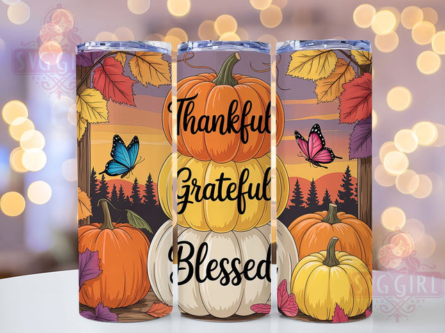 Thankful Grateful Blessed Fall Tumbler, Thankful Grateful Blessed Design, 20oz Sublimation Wrap, Autumn Harvest Tumbler, Gratitude Fall Drinkware, Rustic Thanksgiving Wrap, Seasonal Blessings Design Sublimation SvggirlplusArt 
