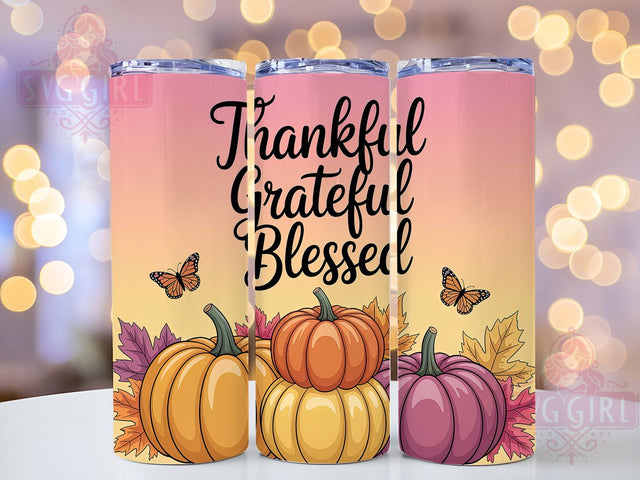 Thankful Grateful Blessed Fall Tumbler, Thankful Grateful Blessed Design, 20oz Sublimation Wrap, Autumn Harvest Tumbler, Gratitude Fall Drinkware, Rustic Thanksgiving Wrap, Seasonal Blessings Design Sublimation SvggirlplusArt 