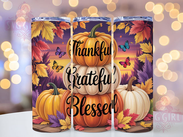 Thankful Grateful Blessed Fall Tumbler, Thankful Grateful Blessed Design, 20oz Sublimation Wrap, Autumn Harvest Tumbler, Gratitude Fall Drinkware, Rustic Thanksgiving Wrap, Seasonal Blessings Design Sublimation SvggirlplusArt 