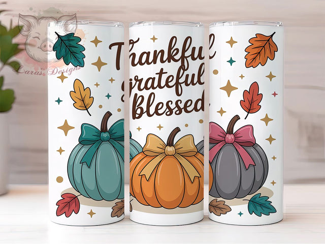 Thankful Grateful Blessed Fall Tumbler, Thanksgiving Pumpkin Cup Wrap, 20Oz Sublimation Design, Rustic Autumn Coffee Mug, Fall Harvest Drinkware, Inspirational Fall Gift, Farmhouse Thanksgiving Tumbler Sublimation Lara' s Designs 