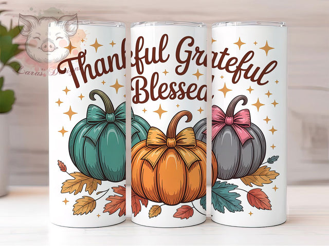 Thankful Grateful Blessed Fall Tumbler, Thanksgiving Pumpkin Cup Wrap, 20Oz Sublimation Design, Rustic Autumn Coffee Mug, Fall Harvest Drinkware, Inspirational Fall Gift, Farmhouse Thanksgiving Tumbler Sublimation Lara' s Designs 