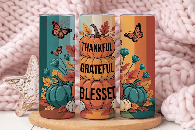 Thankful Grateful Blessed Tumbler Wrap Sublimation DesignSVG 