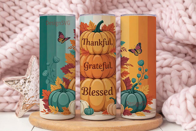 Thankful Grateful Blessed Tumbler Wrap Sublimation DesignSVG 