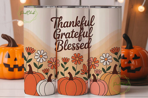 Thankful Grateful Blessed Tumbler Wrap Sublimation PixelChick 