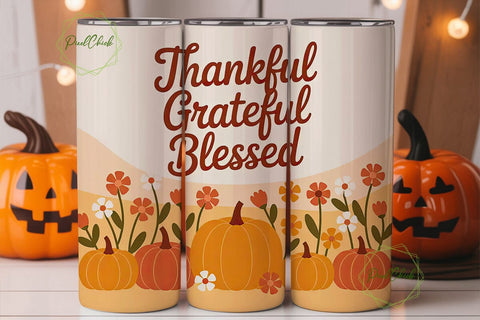 Thankful Grateful Blessed Tumbler Wrap Sublimation PixelChick 