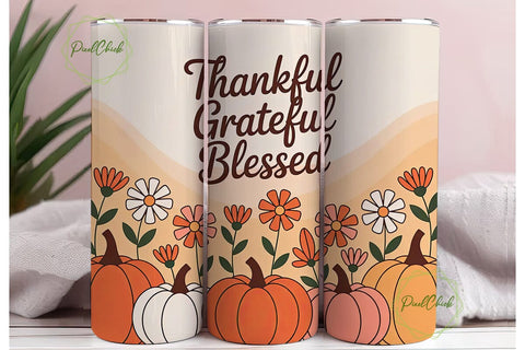 Thankful Grateful Blessed Tumbler Wrap Sublimation PixelChick 