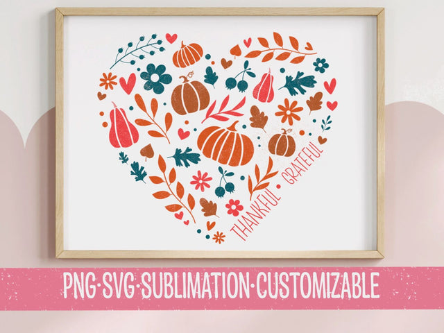 Thankful Grateful Heart SVG | Fall Harvest Design | Thanksgiving Decor SVG for Cricut & Silhouette SVG YaySportsandSuch 