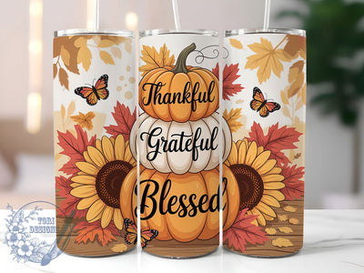 Thankful Grateful Pumpkin Blessings Tumbler, Pumpkin Fall Tumbler, Autumn Blessings Wrap, 20oz Sublimation, Grateful Mug Design, Fall Pumpkin Cup, Thanksgiving Tumbler Sublimation ToriDesigns 