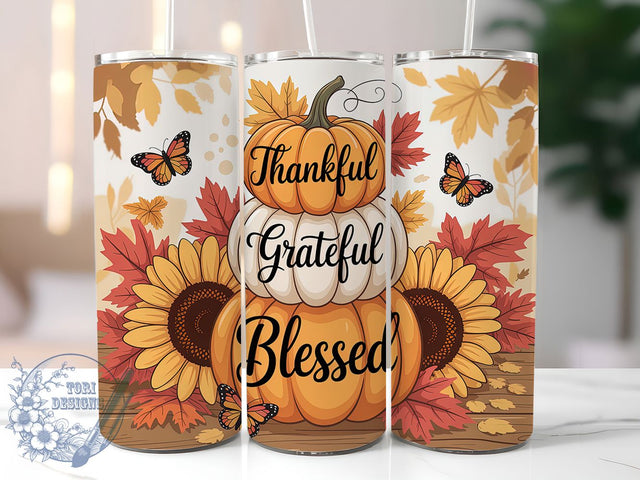 Thankful Grateful Pumpkin Blessings Tumbler, Pumpkin Fall Tumbler, Autumn Blessings Wrap, 20oz Sublimation, Grateful Mug Design, Fall Pumpkin Cup, Thanksgiving Tumbler Sublimation ToriDesigns 