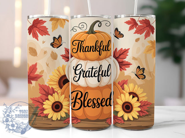 Thankful Grateful Pumpkin Blessings Tumbler, Pumpkin Fall Tumbler, Autumn Blessings Wrap, 20oz Sublimation, Grateful Mug Design, Fall Pumpkin Cup, Thanksgiving Tumbler Sublimation ToriDesigns 