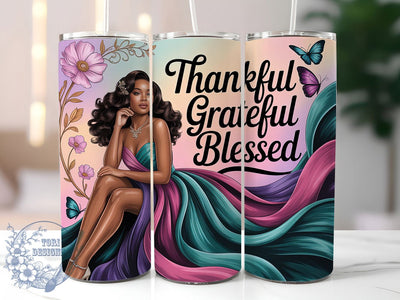 Thankful Grateful Queen Tumbler, African-American Woman Wrap, Thankful Grateful Blessed Cup, 20oz Sublimation Wrap, Empowerment Tumbler Design, Afrocentric Queen Cup, Inspirational Woman Wrap Sublimation ToriDesigns 