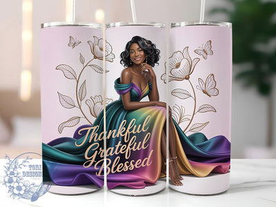 Thankful Grateful Queen Tumbler, African-American Woman Wrap, Thankful Grateful Blessed Cup, 20oz Sublimation Wrap, Empowerment Tumbler Design, Afrocentric Queen Cup, Inspirational Woman Wrap Sublimation ToriDesigns 