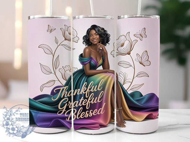 Thankful Grateful Queen Tumbler, African-American Woman Wrap, Thankful Grateful Blessed Cup, 20oz Sublimation Wrap, Empowerment Tumbler Design, Afrocentric Queen Cup, Inspirational Woman Wrap Sublimation ToriDesigns 