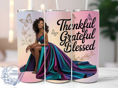 Thankful Grateful Queen Tumbler, African-American Woman Wrap, Thankful Grateful Blessed Cup, 20oz Sublimation Wrap, Empowerment Tumbler Design, Afrocentric Queen Cup, Inspirational Woman Wrap Sublimation ToriDesigns 