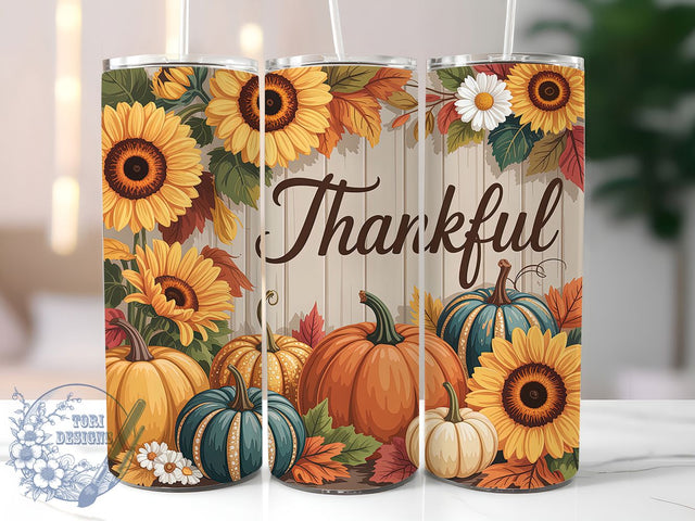 Thankful Harvest Autumn Tumbler, Thanksgiving Wrap, 20oz Sublimation, Grateful Fall Cup, Autumn Thankful Mug, Harvest Tumbler Design, Thanksgiving Drinkware Sublimation ToriDesigns 