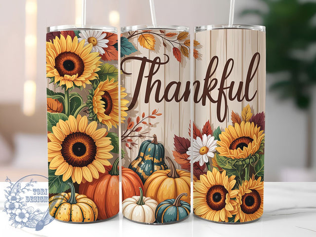 Thankful Harvest Autumn Tumbler, Thanksgiving Wrap, 20oz Sublimation, Grateful Fall Cup, Autumn Thankful Mug, Harvest Tumbler Design, Thanksgiving Drinkware Sublimation ToriDesigns 
